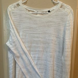 CAbi, medium, lace back, pullover, long-sleeves